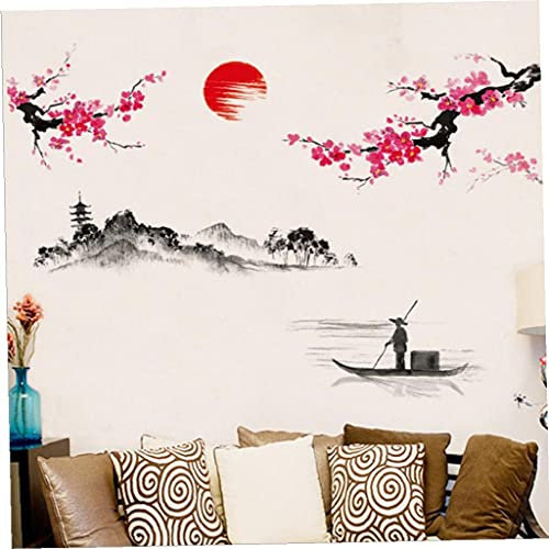 Ruluti Décoration D'autocollant Mural Fleur Cerisier Japonais Style Chinois