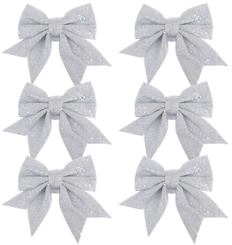 Toyandona Weihnachtsbaum Schleifen Silber 6 StüCk HäNgende Baumschmuck Deko Mit Perle Wolle FüR Weihnachten Neujahr Hochzeit Party Baumdekorationen