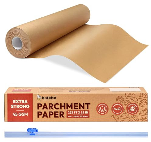 Katbite Baking Paper Parchment Paper Roll 30CM x 80M Non Stick Heavy Duty Greaseproof Parchment Paper for Cooking, Meat, Vegetables, Pizza