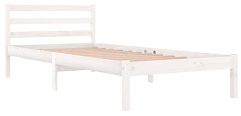 vidaXL Massivholzbett Bettgestell Bett Holzbett Einzelbett Bettrahmen Lattenrost Schlafzimmerbett Schlafzimmermöbel Kiefer 90x200cm Weiß