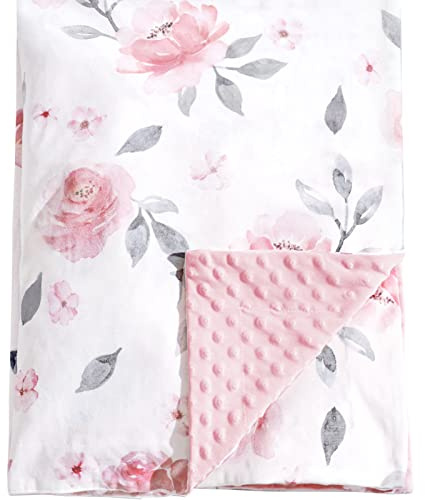 PHF Minky baby blanket for Girls, boys 40x50 Inches Soft Double Layer baby blankets with Dotted backing,Receiving blanket bed Throws for Newborn, Infant, babies, Floral