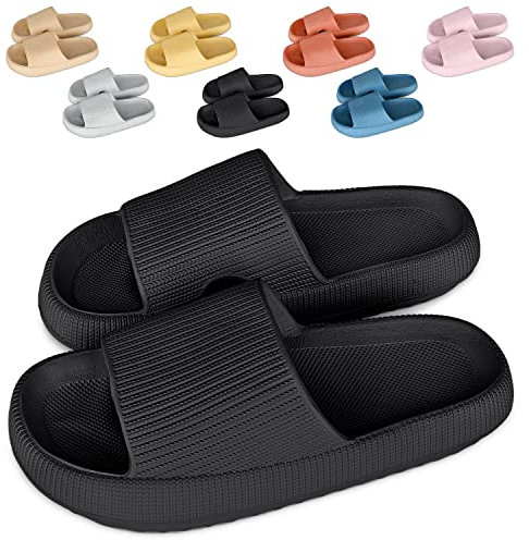 Cozislides Original Cosify Wolken Slipper Cloudyzz Schlappen Super Weiche Airfloppy Hausschuhe Rutschfeste Pantoletten Unisex Badelatschen Offener Zehentranner Sommer Flip Flops black 38/39
