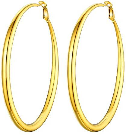 PROSTEEL Grande Boucle d'Oreille Créole Femme Plaqué Or 80mm Anneau Large Hoop Earrings