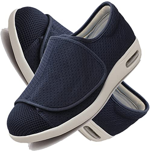 Scarpe da Edema e Artrite Extra Larghe Traspiranti con Chiusura Regolabile, Riabilitazione Leggere e Antiscivolo con Cuscino d'Aria, Blu, 38 EU