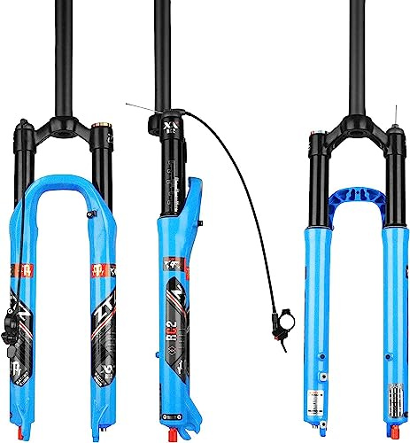 ZTZ 26/27.5/29 inch MTB Bicycle Aluminum Alloy Air Suspension Fork,Rebound Adjust Straight Trail QR 9mm joureny 120mm Manual/Remote Lockout XC AM FR MTB Front Fork (Blue-Straight-Remote Lock, 26'')