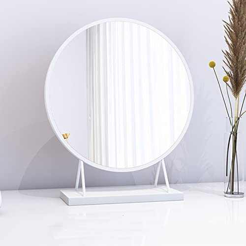 Round Tabletop Mirror With Stand - Countertop Vanity Mirror for Bathroom, Dormitory, Makeup, Shaving - HD Freestanding Mirror (Color: White)