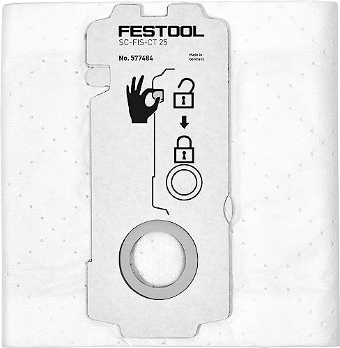 Festool Filtersack SC-FIS-CT 25/5 - Staubsaugerbeutel, 5 Stück | Original Vlies-Ersatzbeutel mit SELFCLEAN Effekt - 25 l Volumen - kompatibel mit Festool CT 25 E Absaugmobil