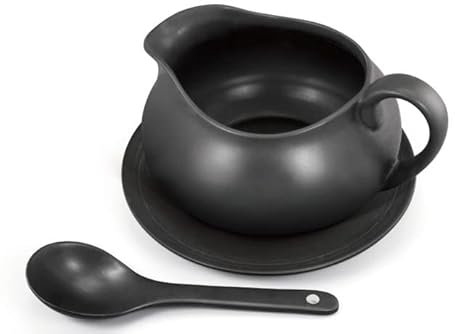 Zenvy Sauciere aus Keramik, 680 ml, mattschwarz, inkl. Sauciere, Untertasse und Löffel