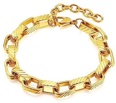 OSTAN Bracelets épais grands à maillons de chaîne en acier inoxydable pour femmes, 21.5 cm, Acier inoxydable