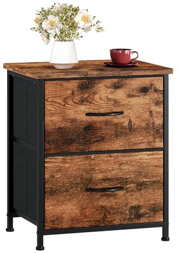 Somdot Table de Chevet, Petit Table de Nuit en Tissu, Chevet de Lit pour Chambre à Coucher Salon Enfant Adulte, 30P x 42l x 50H (2 Tiroirs), Imprimé Grain de Bois