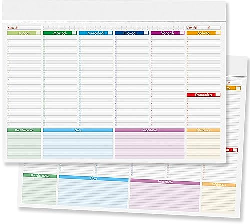 pubblimania 2 PLANNING SETTIMANALE MAXI da tavolo per scrivania Ufficio Organizer Weekly planner Agenda (Set da 2 Cm 43x31)
