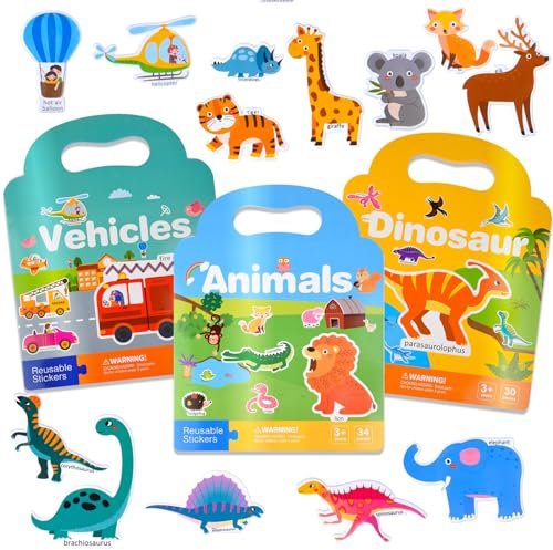 ASTARON 3 Stück Stickerbuch für Kleinkinder, Wiederverwendbare Stickerbücher, Flugzeugaktivitäten, Reisespielzeug, Geburtstag Weihnachten Geschenk für Kinder