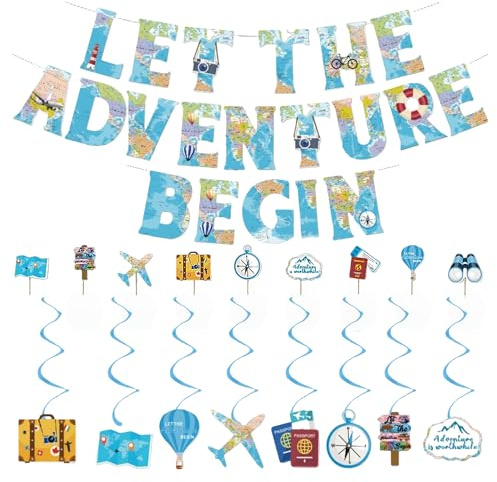 20 inserti per torte, a tema viaggio, decorazioni per torte di compleanno, ciondoli a spirale, adatti per decorazioni avventurose per baby shower