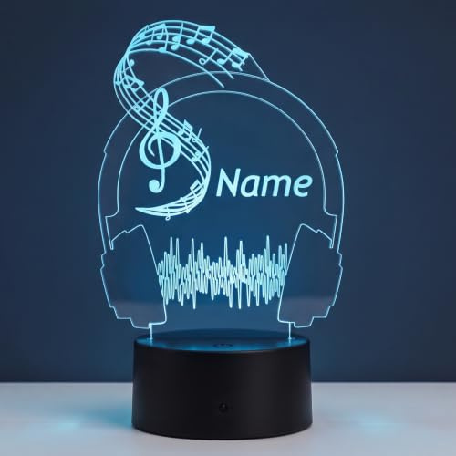 Personalisierte Musik Lampe – LED Nachtlicht mit Wunschname & Gravur – Geschenkidee für Musikliebhaber & Musikfans – Deko Tischlampe für Wohnzimmer, Schlafzimmer & Kinderzimmer, 16 Farben dimmbar