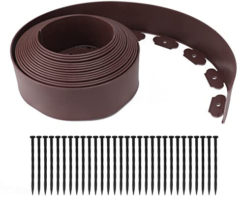 Tyenaza Landscape Edging Kit, PE No Dig Tall Wall Garden Border with Stakes, Edging Border Flexible for Garden Flower Beds Lawn Yard Pathway(Brown)