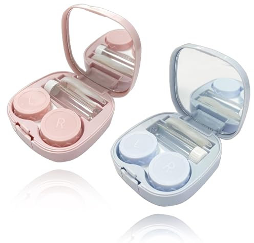 Chenyoyangfen 2 PCS Contact Lens Cases with Mirror, Portable Contact Lens Soaking Case with L and R Caps for Travel Contact Lens Cases Contact Lens Travel kit, Portable Invisible Mirror Box