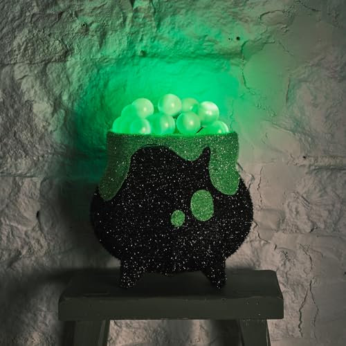 Lights4fun 32cm LED Hexenkessel Halloween Deko Außen Batteriebetrieb Gartendeko Halloween Figur Hexen Deko Halloween