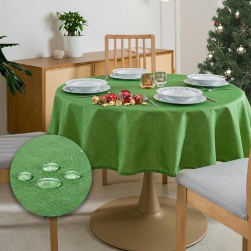 Tischdecke Outdoor Abwaschbar Rund Φ160cm Grün Durchmesser Gartentischdecke Tischdecken Wetterfest Wachstuchtischdecke Table Cloth Made in Italy für Den Außenbereich Tischtuch