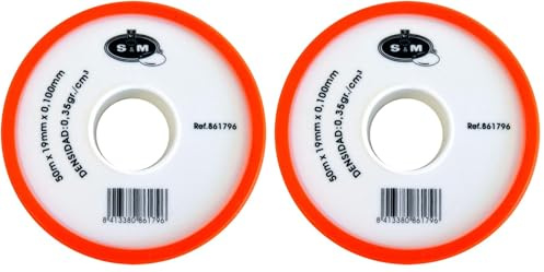 S&M 861796 Teflon fontanería resiste hasta 250° Media densidad 0,1 mm-19 mm-50 metros (Paquete de 2)