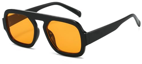 YAMEIZE Retro Occhiali da Sole Pilota Quadrati Donna - Uomo Vintage Anni 70 Classici Occhiali Protezione UV400 (Nero Arancione)