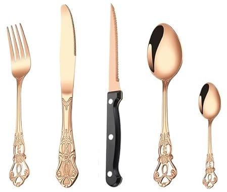 Silverbestick Bestickset, Royal servis i rostfritt stål Kniv- och gaffelskedset Hotellhem (roséguld 20 stycken för 4)