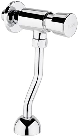 ENKI, Vision, BT4027, Urinal Flush Valve 1/2 Inch, Toilet Flush Valve Manual Button Delay Type, Time Adjustable Non Concussive, Automatic Shut Off, Toilet Tank Parts Replacement, Chrome
