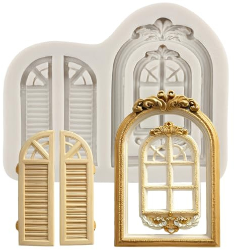 Sijiangmold Stampo in silicone per porte e finestre, per fondente, stile barocco, fronzoli, per cupcake, decorazione torte, caramelle, cioccolato, gomma, pasta polimerica, set di