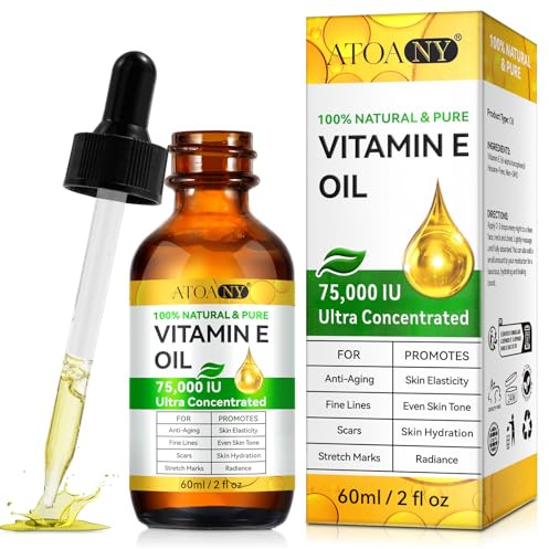 Huile De Vitamine E 75,000 Ui- Huile De Vitamine E Bio Pour CosméTiques 60ml, Huile Naturelle De Soin De La Peau,Anti-âGe éLasticité De La Peau Estompage Des Ridules Et Cicatrices Pour La Peau, Cicatr