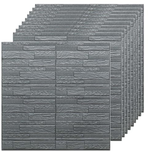 3D-Wandpaneele für die Inneneinrichtung, selbstklebende Strukturtapeten, Wandverdungsplatten aus elastischem Schaumstoff, schalldichte Paneele für Zuhause und das Büro (10 Stück/4,9 m²),Grau