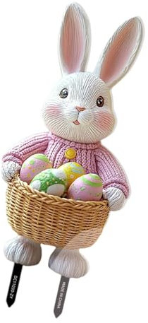 Easter Garden Stake Colorful Rabbit Egg Carving Yard Decoration Weather Forecast Ornament for Spring Celebration
