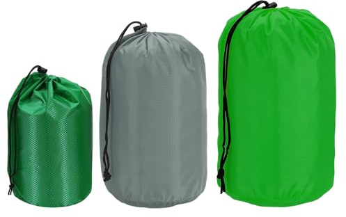 PATIKIL Saker säck 4 x 8/5 x 10/7 x 13, 3 st vattentät utomhus förvaringssäck bärbar dragsko dammklaffväska sovsäck för camping vandring backpacking, mörkgrön/grå/grön