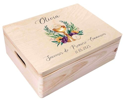 Creative DECO Caja Regalo Personalizada Primera Comunión para Niños/Niñas | Caja de Memoria de Madera | Personalizado - Cáliz | Impreso | Personalizadas para Niño y Niña | Personalizados