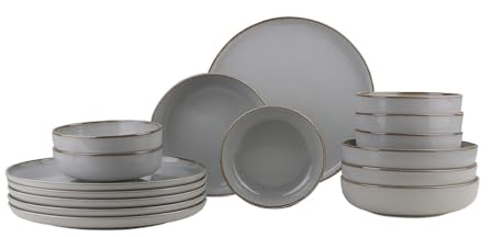 Kütahya Porselen Moderna Geschirrset 18-teilig für 6 Personen – Pearl Grau | Porzellan Tafelservice mit 6x Speiseteller 27 cm, 6x Suppenteller 20 cm & 6x Schalen 15 cm – Spülmaschinengeeignet