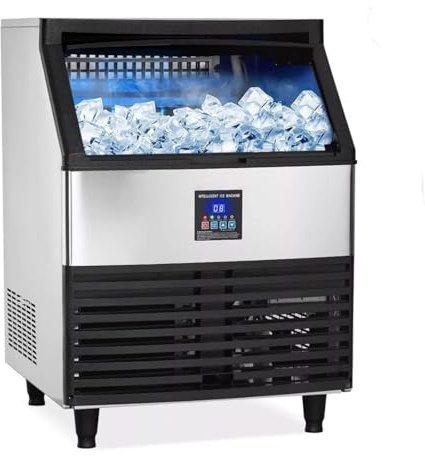 Furvveerr 500W Kommersiell Ismaskin 120 kg/24 h med LCD-skärm Ismaskin i Rostfritt Stål för Kontor, Restaurang, Bar, Café, Hem