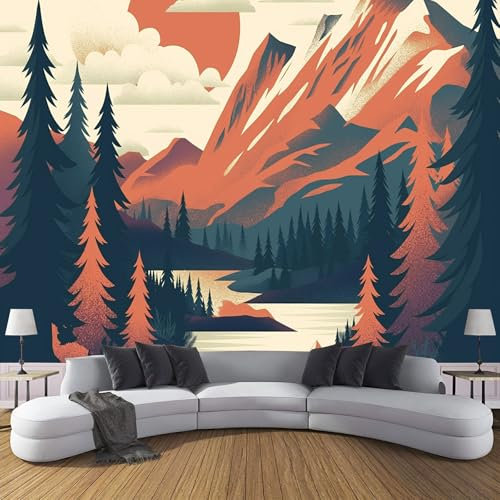 Geometrische Berge Fototapete - Retro Poster - Größe 350x256cm (Breite x Höhe) Wandtapete Tapete, Wandbild Wandtattoo Dekoration - Tapete, Kinderzimmer, Kindertapete