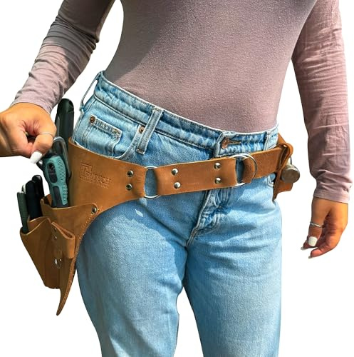 TRUTUCH Leder-Garten-Werkzeuggürtel für Männer und Frauen, Garten-Werkzeugtasche, Gärtnerschürze, Holstertasche, Werkzeuggürteltasche, Organizer, Floristengürtel, Elektriker, Tischler, Rahmen