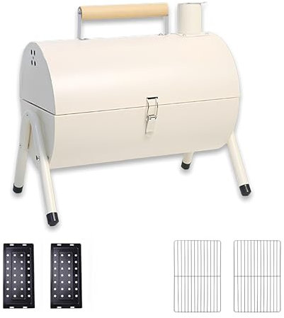 YTYTU Barbecue Portable Au Charbon De Bois, Barbecue De Table – Barbecue Et Fumoir 2 en 1 – avec Fonction Gril Double Face Léger, Compact Et Pliable(White,A)