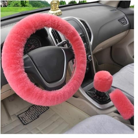 Per Coprivolanti Per Auto Set Di Coprifreno A Mano E Copricambio In Pelliccia Sintetica Invernale Accessori Interni Protezione Per Volante Auto Coprivolante(Rosa)