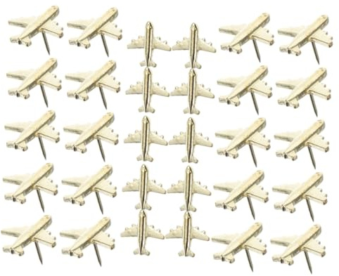 WEKADRIN Reißzwecken Einfach Flugzeug für Stück 30 Metall Pinnwände Goldfarbene Pinnnadeln zu Verstauen und Foto Fotowände Büro Wanddekoration