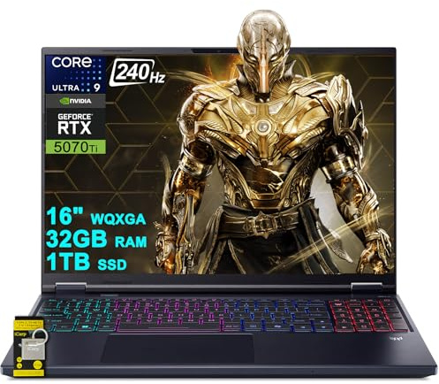 acer Predator Helios Neo 16S AI Gaming Laptop 16 2560x1600 OLED 240Hz (100% DCI-P3) Intel 24-core Ultra 9 275HX 32GB RAM 1TB SSD GeForce RTX 5070 Ti DLSS4 (Up to 992 AI Tops) Win11 ICP Hub
