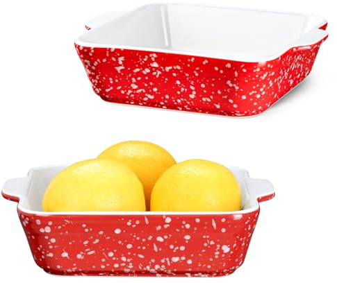 NUTRIUPS Juego de 2 fuentes de cerámica para horno de 15 cm, cuadradas para lasaña y cazuela, aptas para horno, de cerámica, color rojo x 2