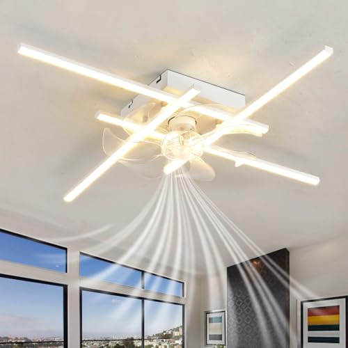 ZOMLBOF Lampadario con Ventilatore da Soffitto Telecomando e APP 82cm | Plafoniera con Ventilatore Dimmerabile LED Soggiorno 6 Velocità Reversibile Memoria Ventilatore da Soffitto con Luce -4