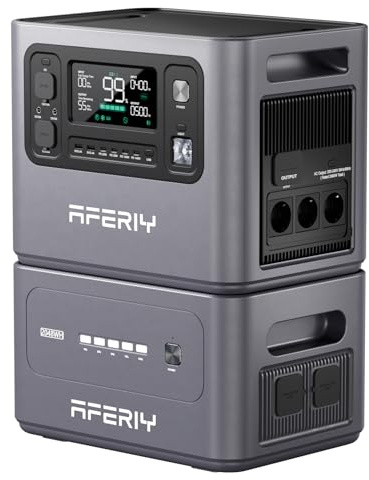 AFERIY 4096Wh - Generador eléctrico (2800 W, con 1 batería adicional, estación eléctrica portátil, capacidad ampliable, generador solar para uso doméstico/autocaravana/fallo de corriente