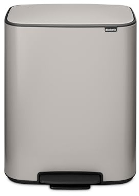 Brabantia Bo Pedal Bin 60L (Soft Grey), Soft Closing Waste Bin with Light Pedal Operation, Easy to Clean Removable Plastic Inner Bucket with Free PerfectFit Rubbish Bags Included