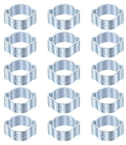 sourcing map 15pcs Double Ear Hose Clamp 11-13 mm Galvanized Steel Hose Clamp Double Ear O Clips Crimp Rings for Fuel Line Pipe Tube Fitting Connections, Silver