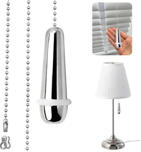 JiaaOne Silver Bathroom Light Pull Cord Handle with 1m Stainless Steel Bead Chain Connector - Chrome Light Cord Pull String End for Ceiling Light, Fan, Blind & Shower, Chrome Pull String Replacement