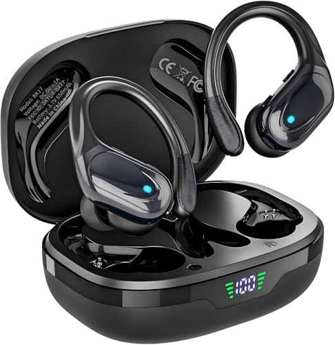 HAOYUYAN Écouteurs sans Fil, écouteurs Bluetooth de Sport, 80 Heures de Lecture, avec Affichage de l'alimentation LED, Casque antibruit, écouteurs étanches IPX7 pour entraînement/Course à Pied