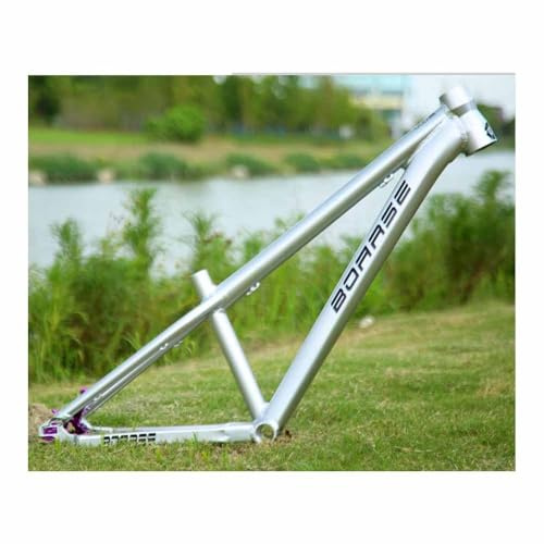 BSFHQS Cadres De Vélo De Saut De Saleté À Vitesse Unique/à Engrenages De 13 26er 4X/DJ/BMX Cadre De VTT Hardtail 12 * 142mm Axe Traversant, Frein À Disque, BSA BB73mm(Silver)