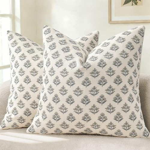 YCOLL Modernes Botanisches Vintage-Design Kissenbezug 45x45 2er Set Blumen Kissenbezüge, Sofakissen, Dekokissen für Sofa, Couch, Stuhl, Bett, Wohnzimmer Heimdekoration, Warmgrau