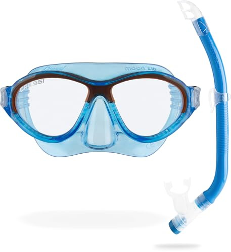 CRESSI dal 1946 - Moon Kid + Top - Set Combinato Maschera Moon e Snorkel Top Ideale per Snorkeling e Nuoto per Bambini da 5 a 10 Anni - Blu/Arancio - Taglia Unica